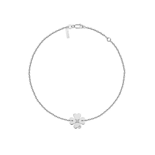 Bratara lant cu pandantiv Trifoi, cu diamant alb, din aur alb 14 KT