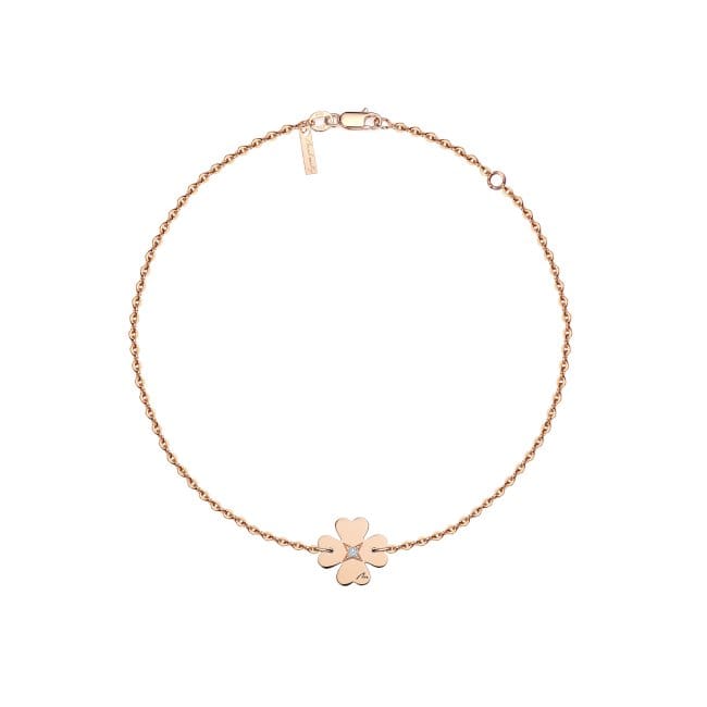 Bratara lant cu pandantiv Trifoi, cu diamant alb, din aur roz 14 KT