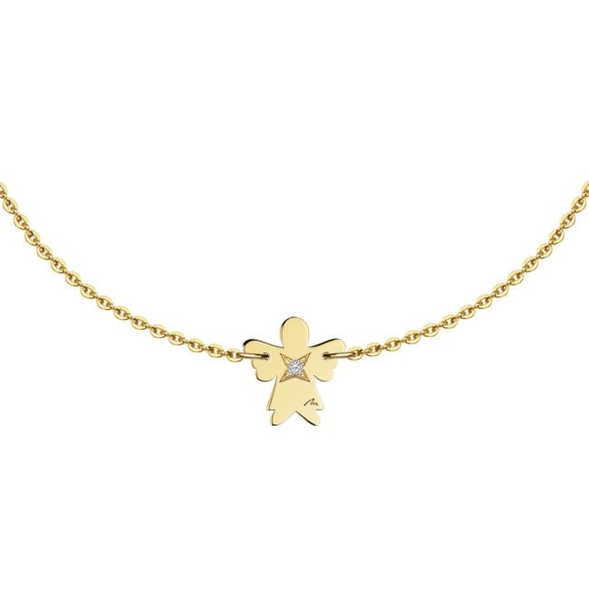 Bratara lant cu pandantiv Inger, cu diamant alb, din aur galben 14 KT