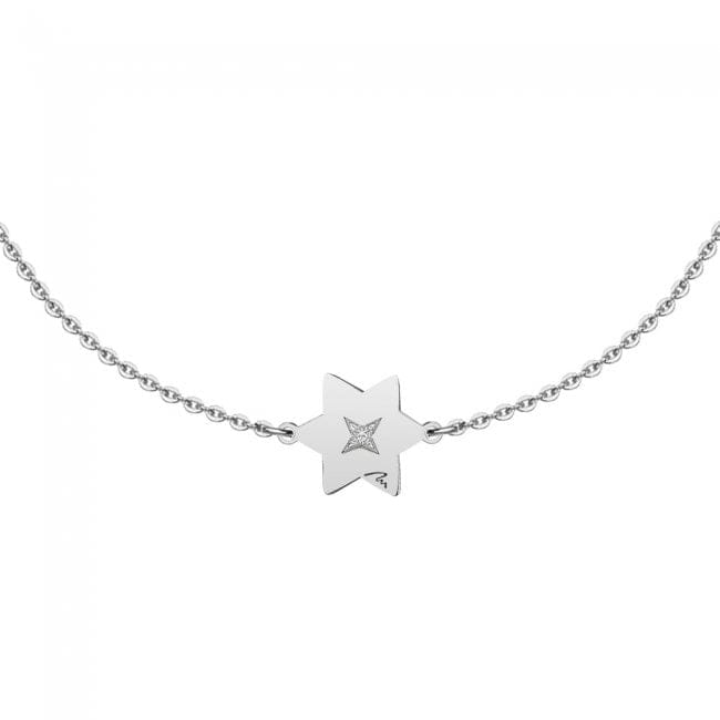 Bratara lant cu pandantiv Stea, cu diamant alb, din aur alb 14 KT