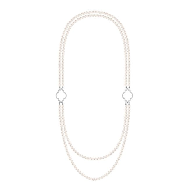 14 KT white gold 6 mm pearls Amina double necklace