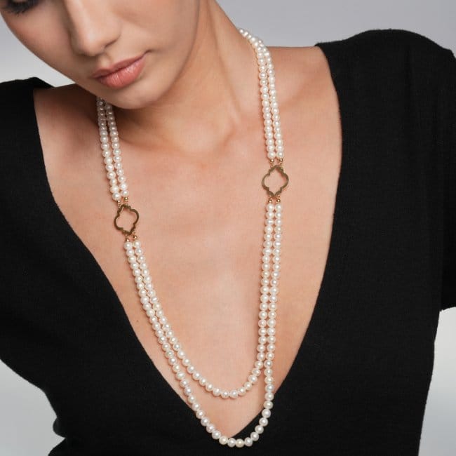 14 KT white gold 6 mm pearls Amina double necklace