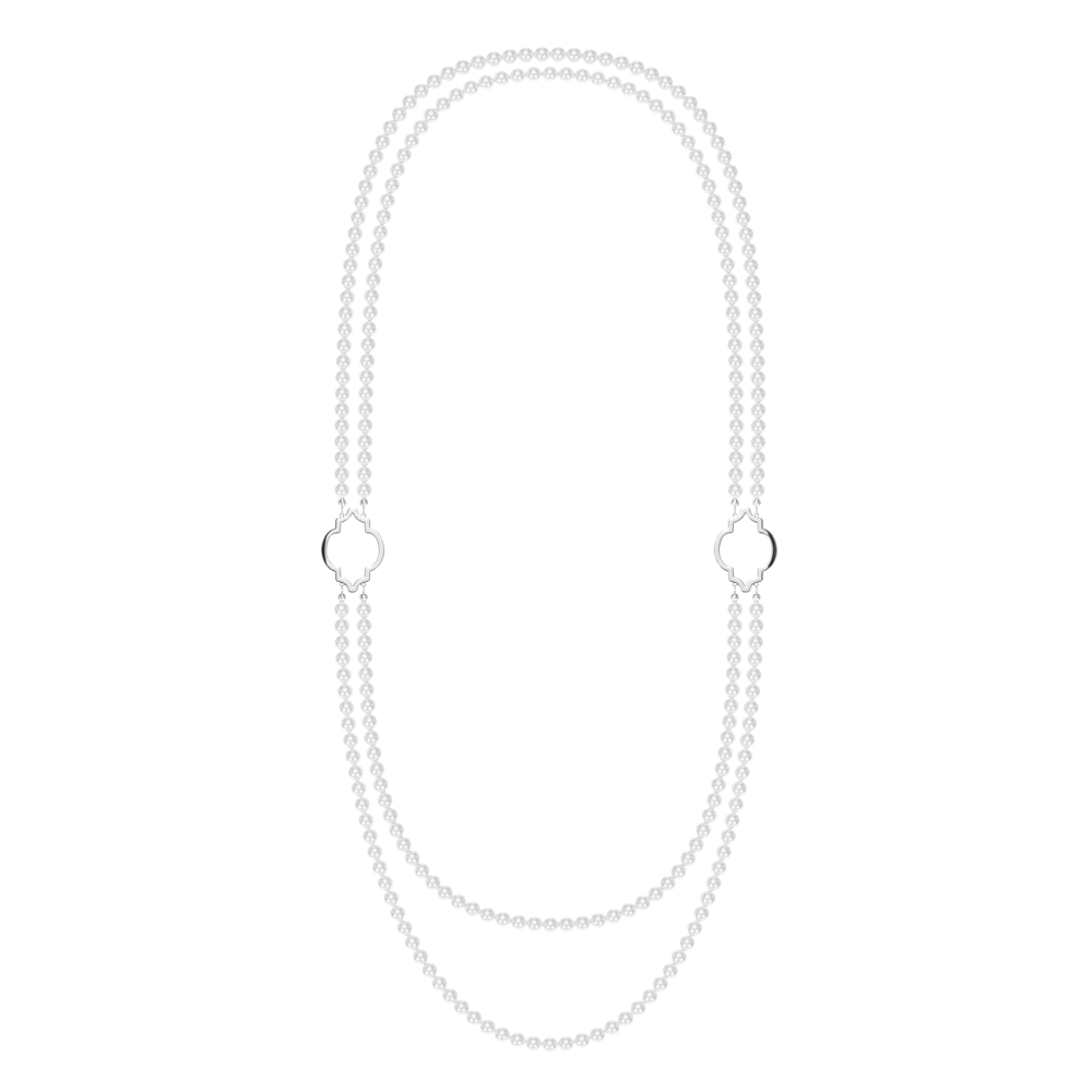 Colier dublu cu perle de 6 mm, din aur alb 14 KT, Amina