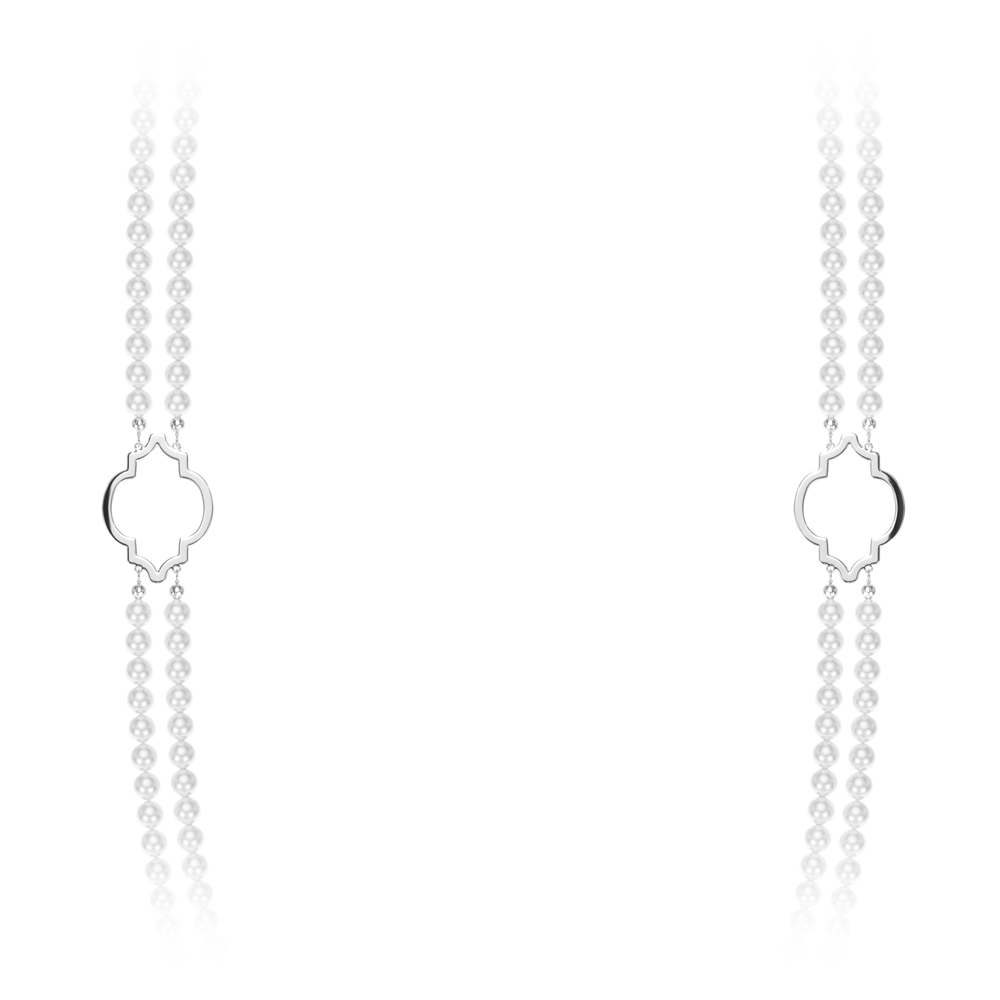 Colier dublu cu perle de 6 mm, din aur alb 14 KT, Amina
