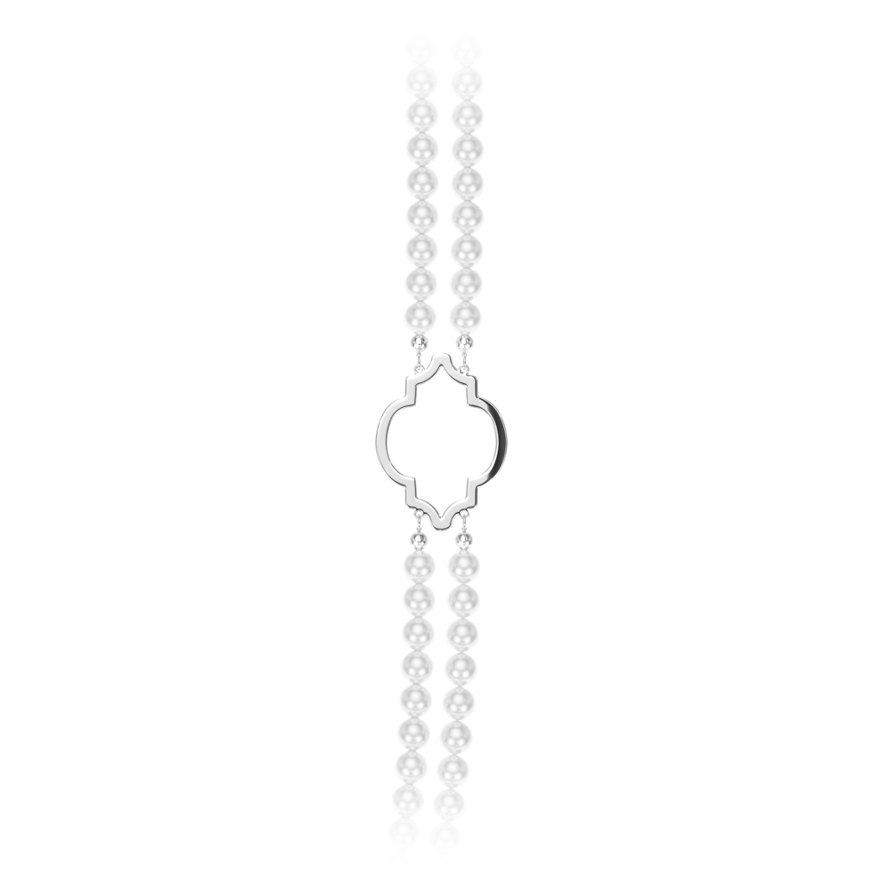 Colier dublu cu perle de 6 mm, din aur alb 14 KT, Amina