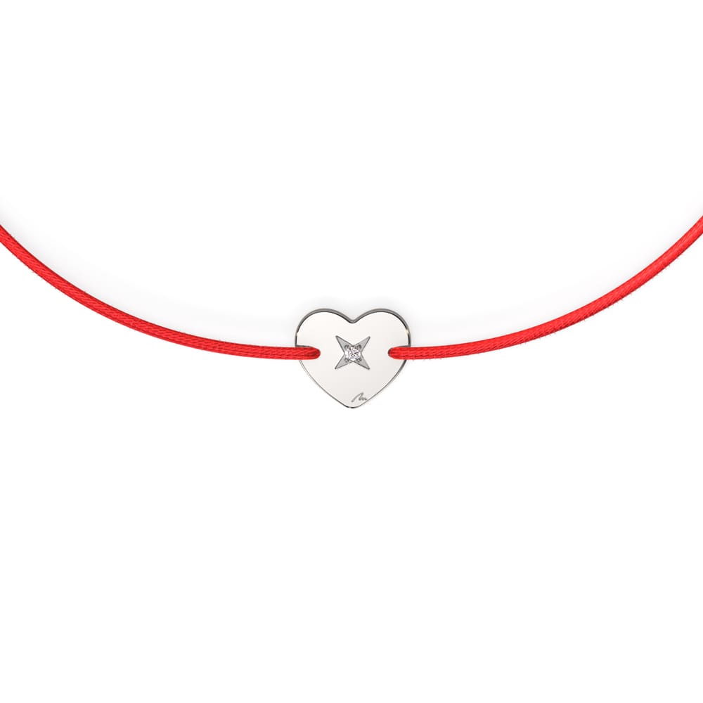 Bratara pe snur Inima Copiilor, cu diamant alb, din aur alb 14 KT