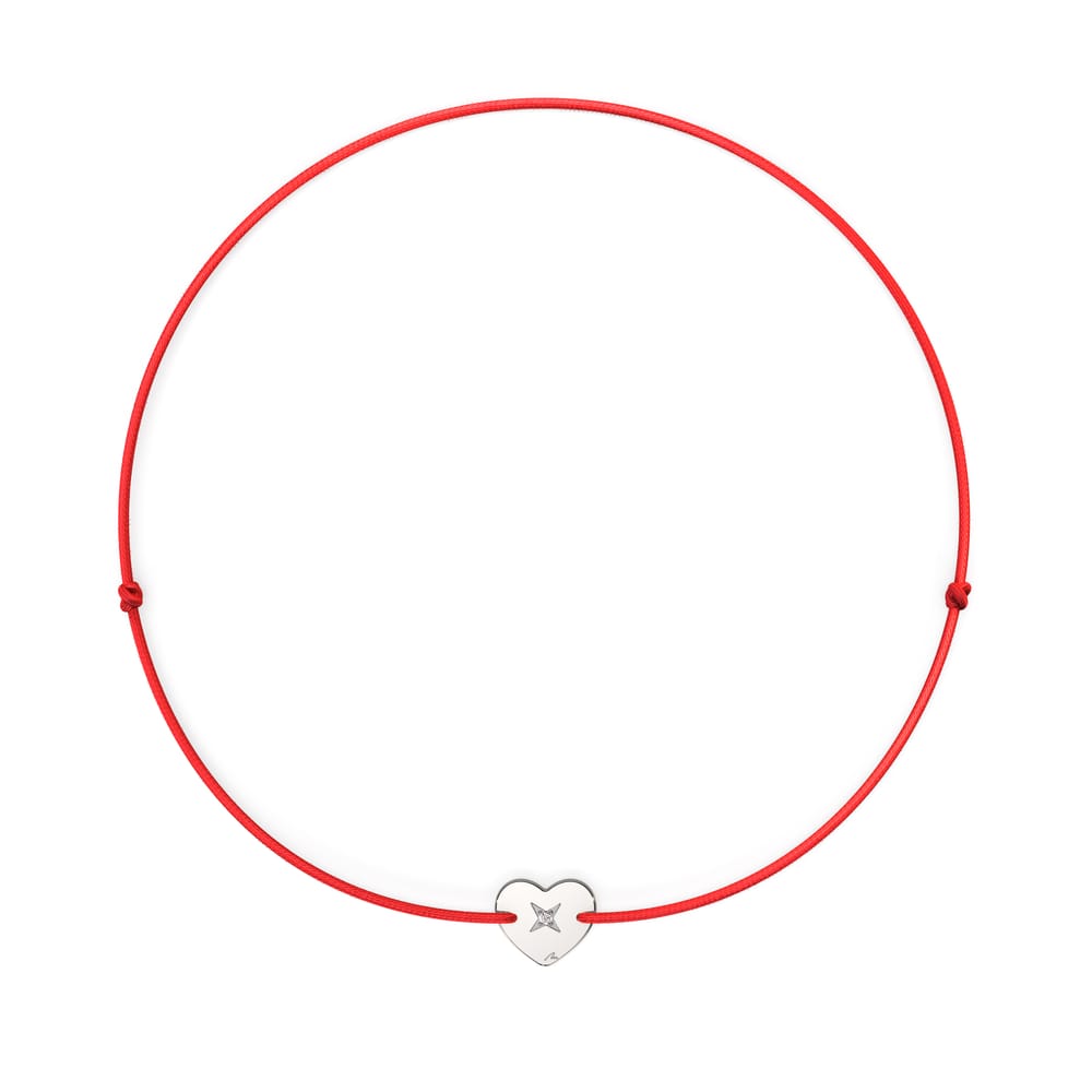 Bratara pe snur Inima Copiilor, cu diamant alb, din aur alb 14 KT