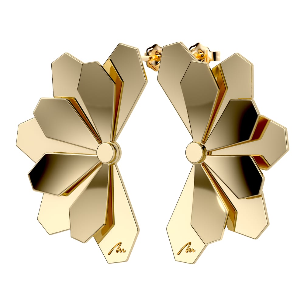 Cercei aur galben floare 14 KT, Grace Flower Five Double