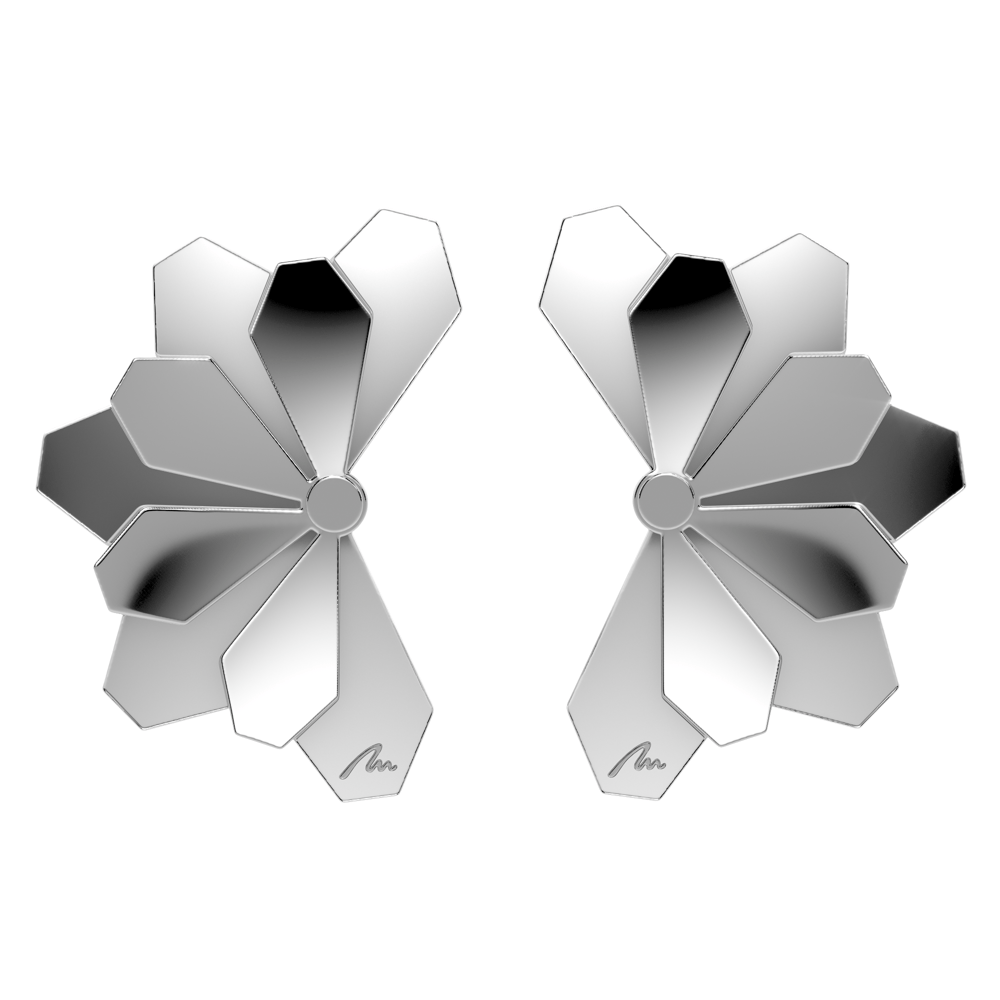 Cercei aur alb floare 14 KT, Grace Flower Five Double