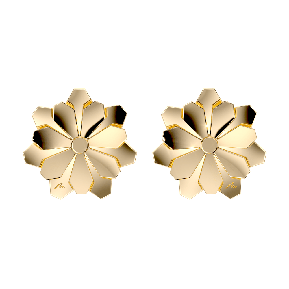 Cercei aur galben floare 14 KT, Grace Flower Double