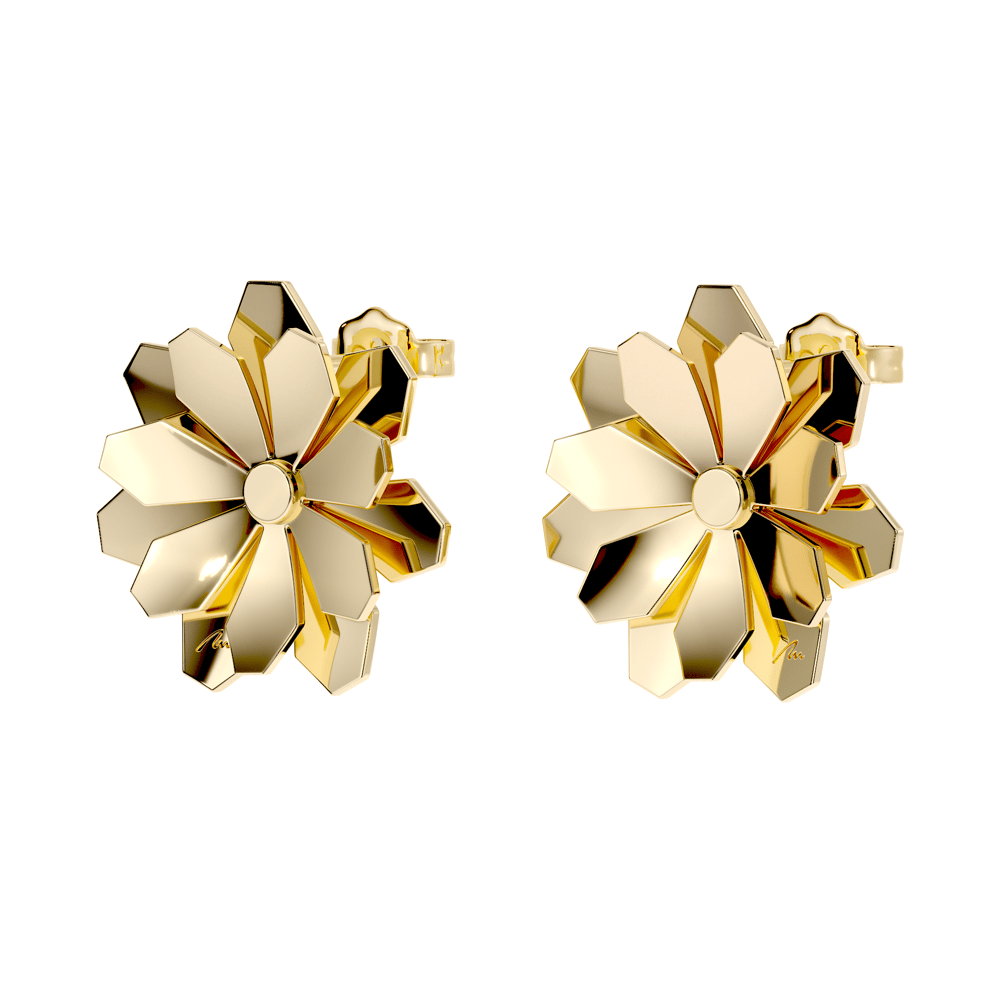 Cercei aur galben floare 14 KT, Grace Flower Double