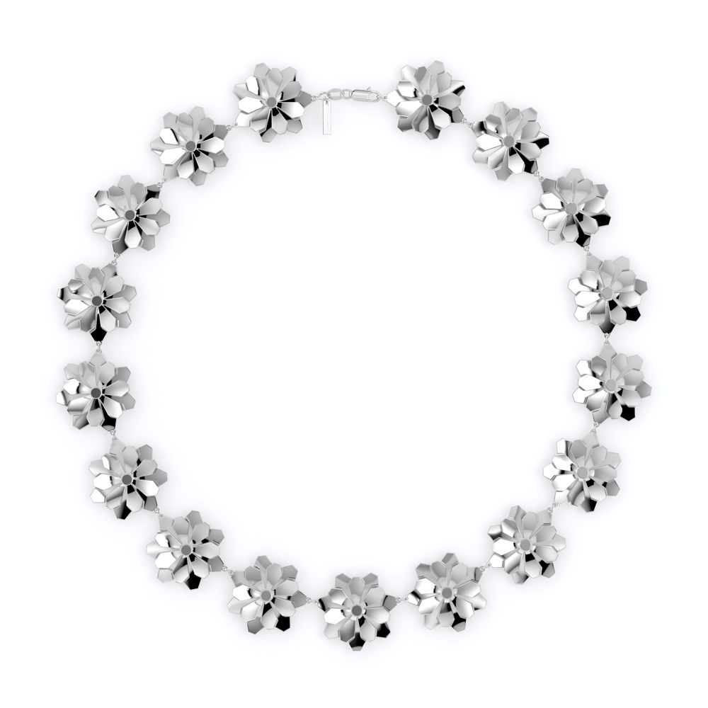 Colier aur alb floare 14 KT, Grace Double Flower 17