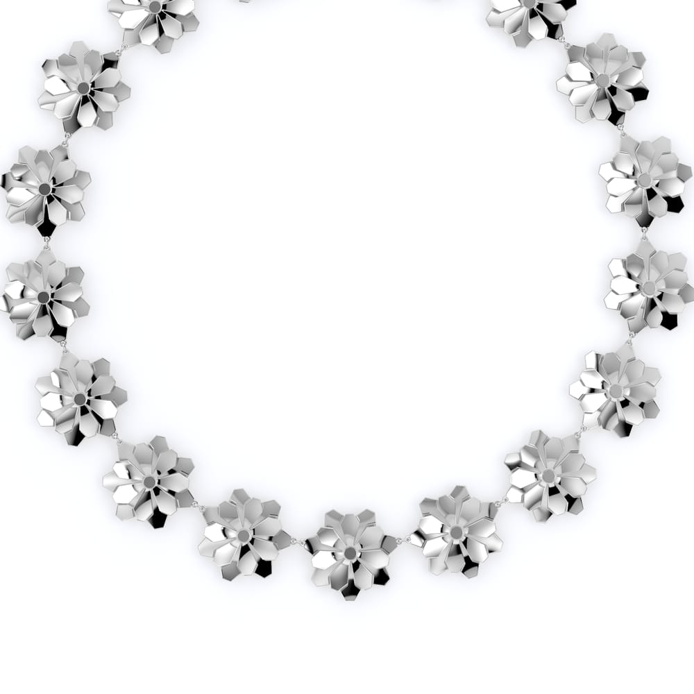 Colier aur alb floare 14 KT, Grace Double Flower 17