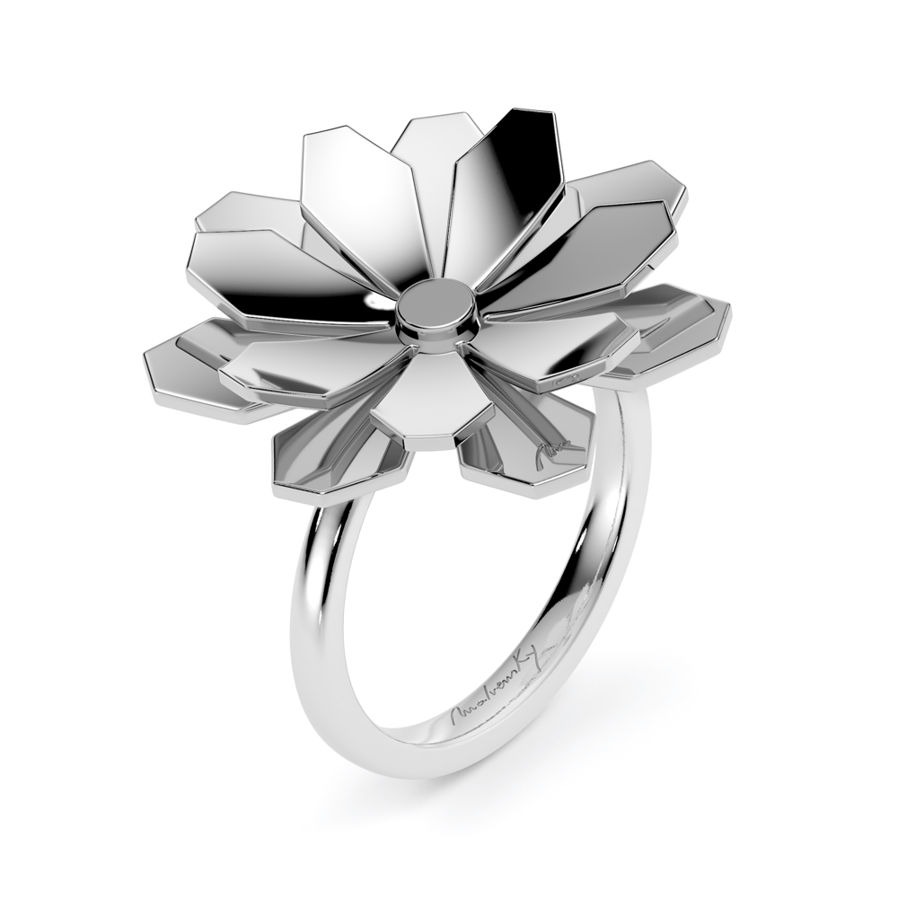 Inel aur alb floare 14 KT, Grace Flower Double