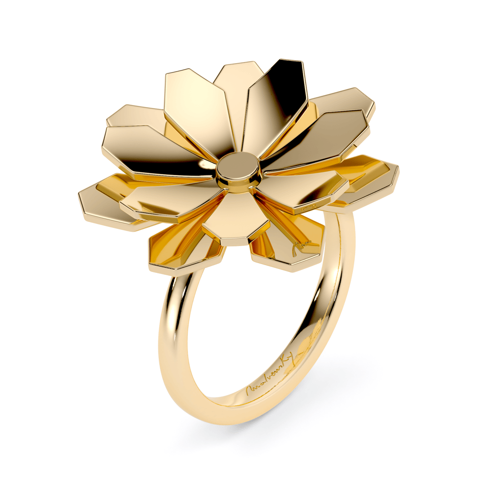 Inel aur galben floare 14 KT, Grace Flower Double