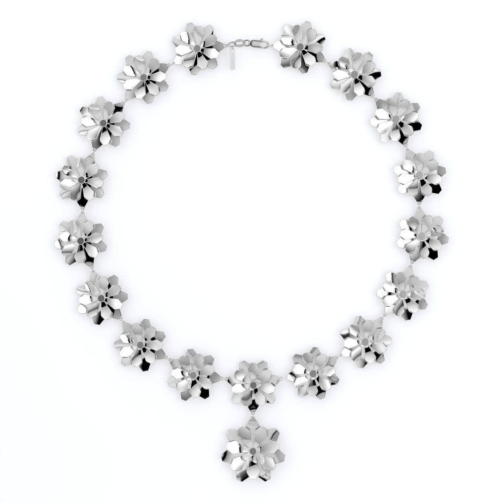 Colier aur alb floare 14 KT, Grace Flower 18 Double