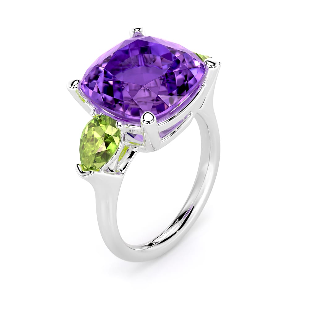 18 KT white gold Amethyst and Peridot Toscana ring
