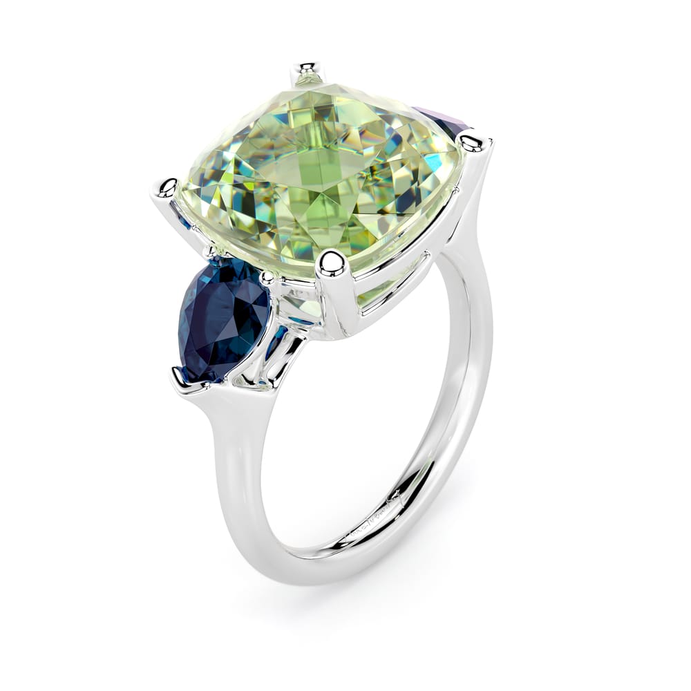 18 KT white gold Prasolite and London blue topaz Como ring