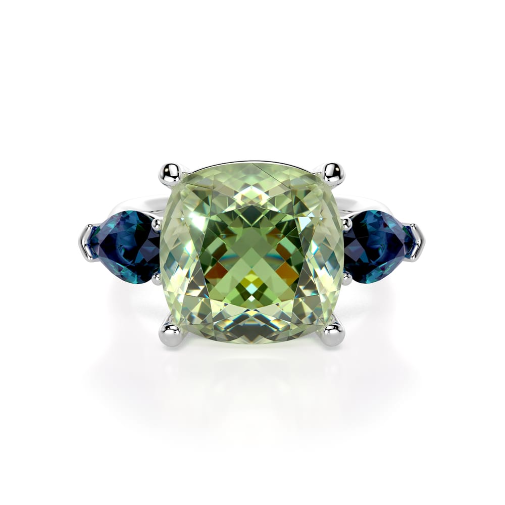 18 KT white gold Prasolite and London blue topaz Como ring