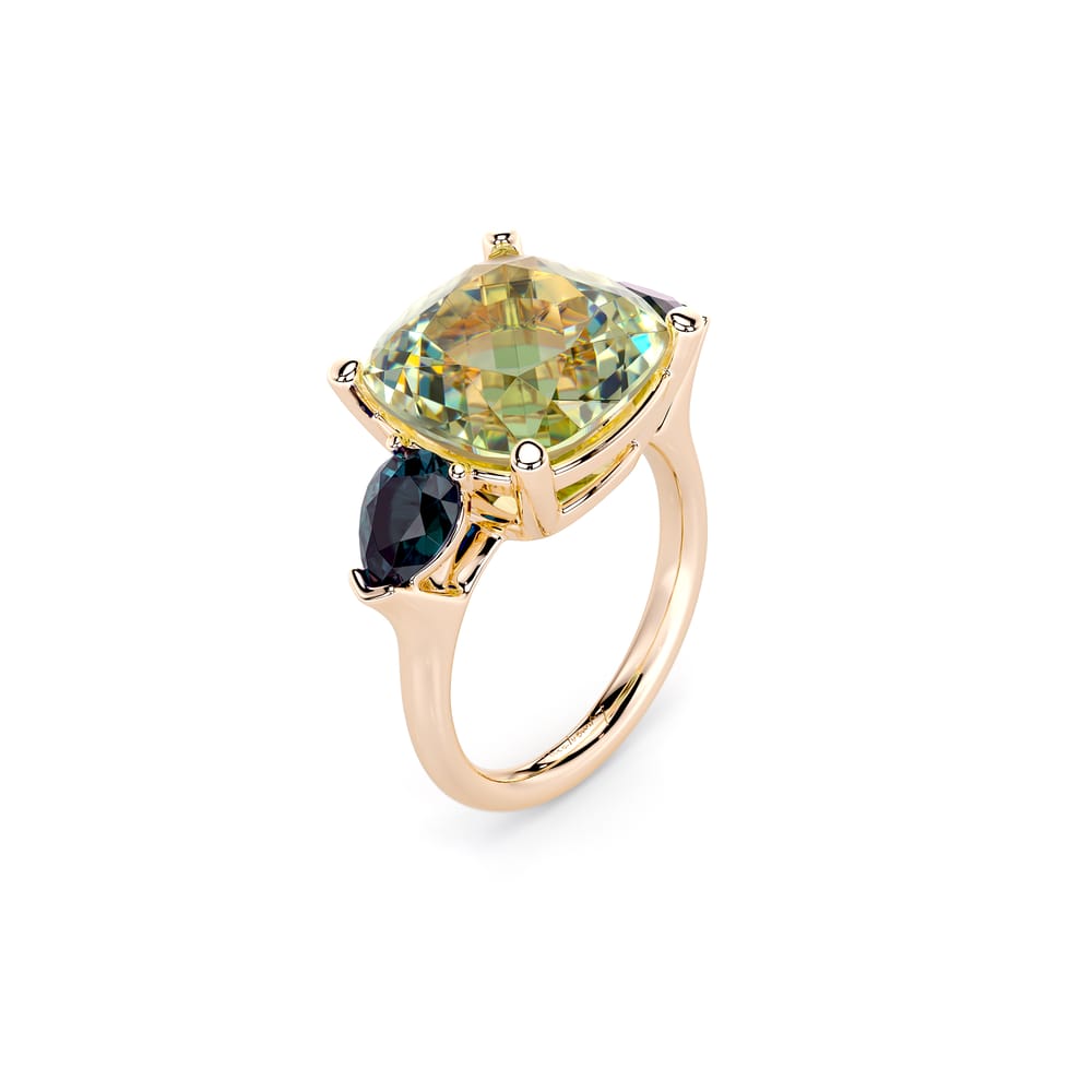 Inel din aur roz cu Praziolit si Topaz albastru inchis, Como La Grande Bellezza