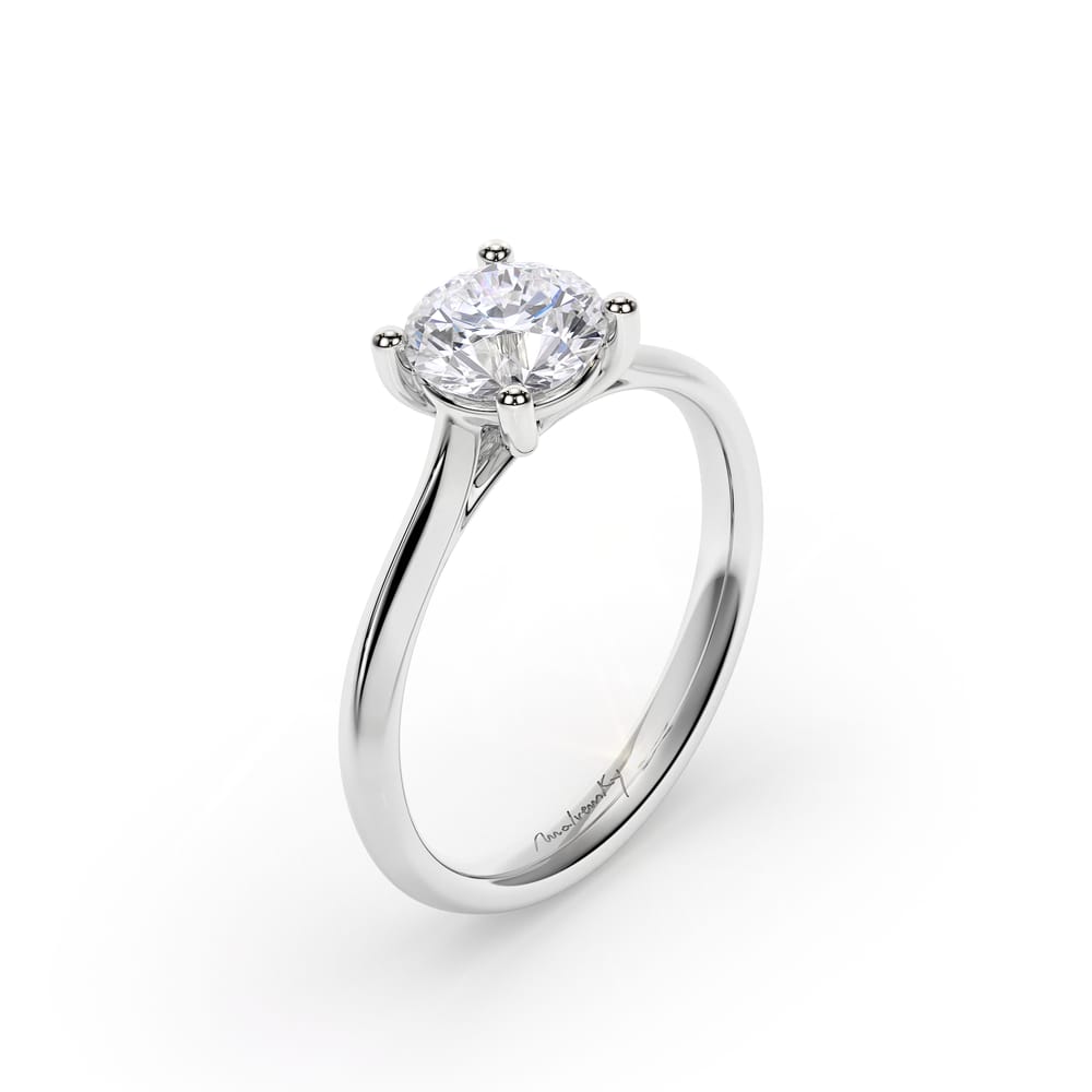 18 KT White Gold Classic Engagement Ring Round Cut LGD 1.00 CT
