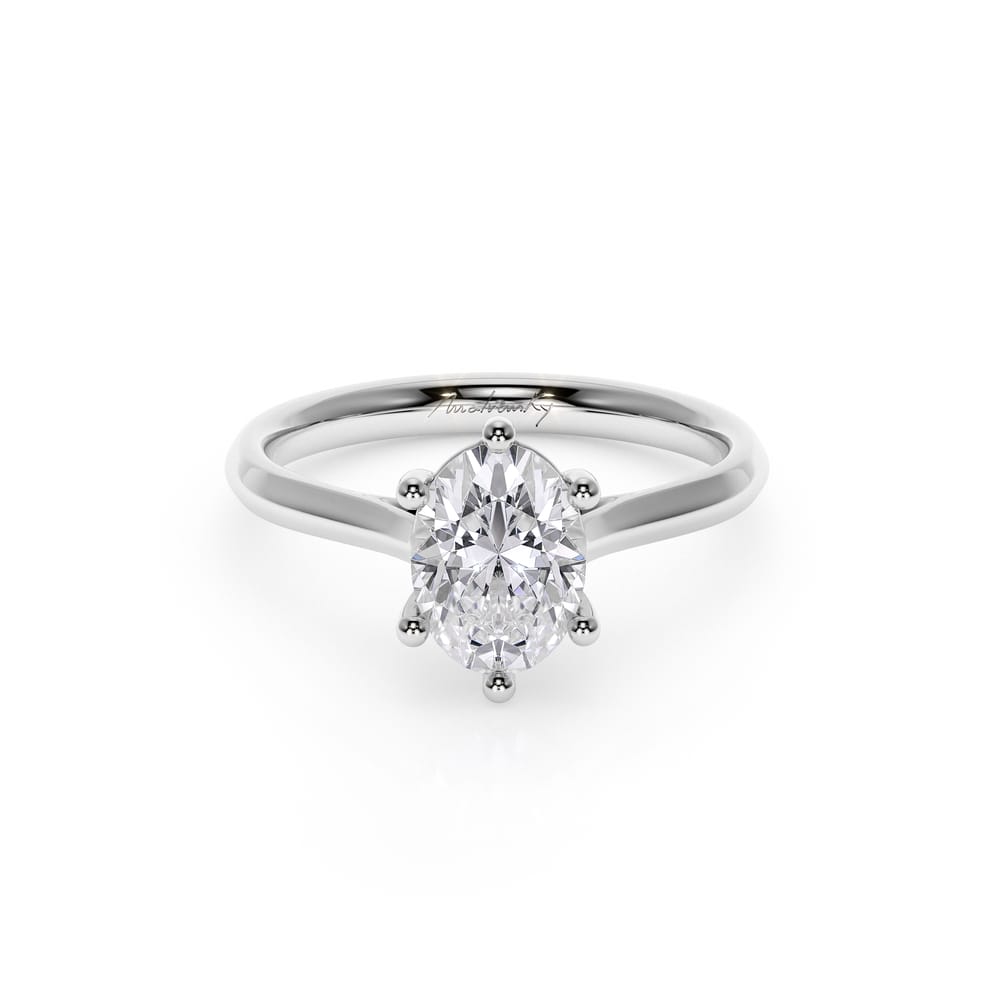 18 KT White Gold Classic Engagement Ring Oval Cut Lab Grown 1.39 CT