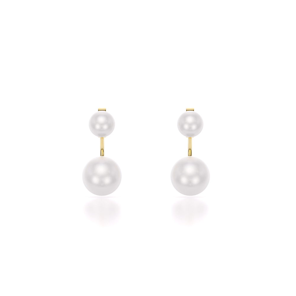 Cercei cu doua perle de cultura, din aur galben 14 KT