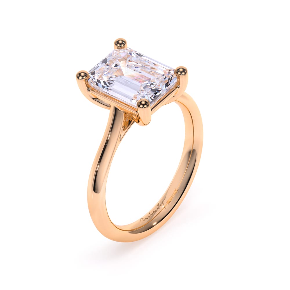 Inel de Logodna Classic Aur Roz 18 KT Emerald Cut LGD 3.00 CT