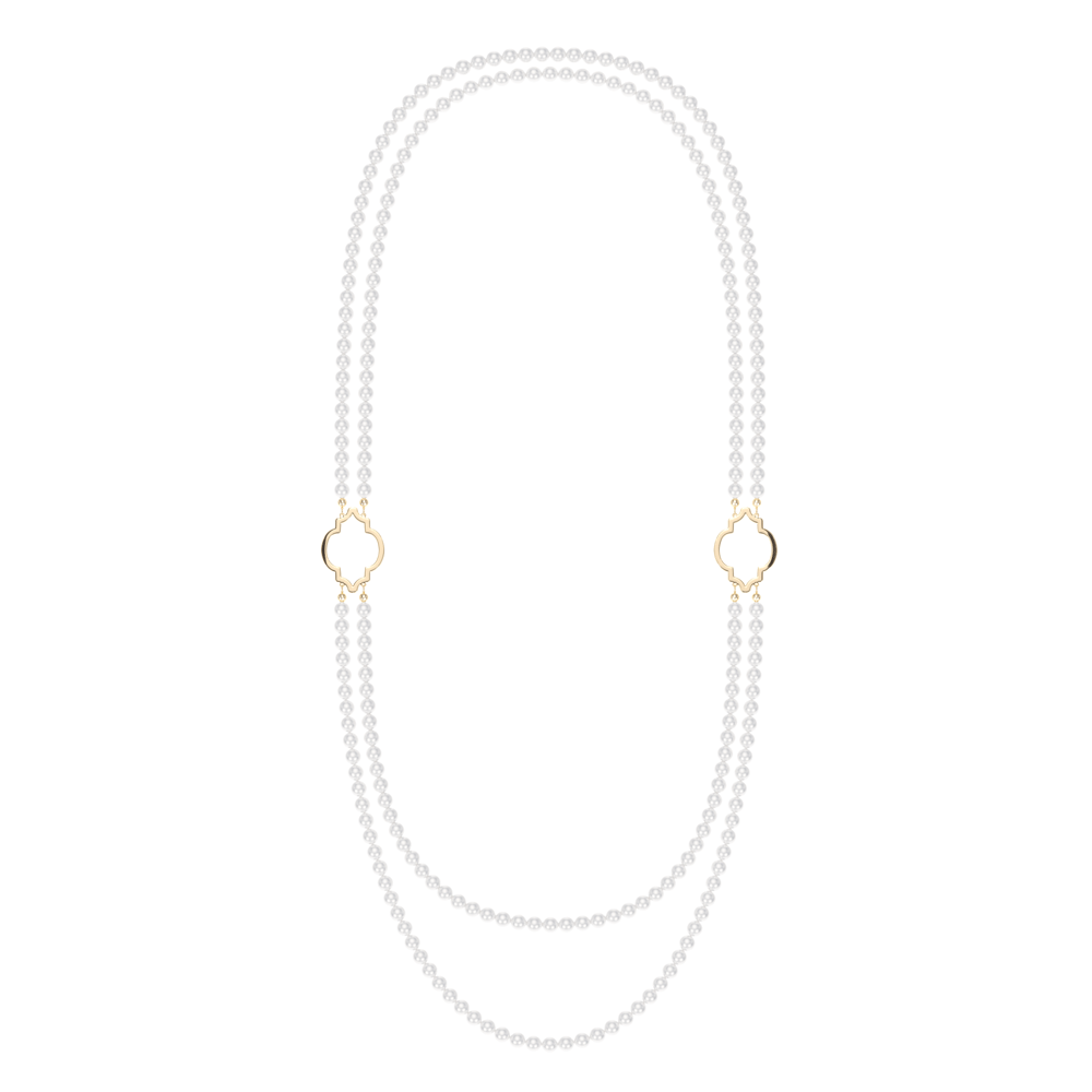 Colier dublu cu perle de 6 mm, din aur galben 14 KT, Amina