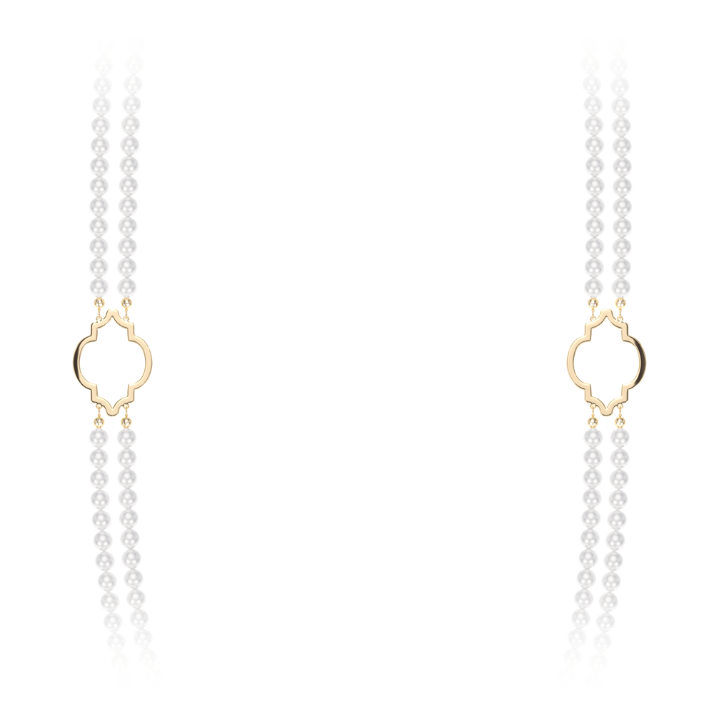 Colier dublu cu perle de 6 mm, din aur galben 14 KT, Amina
