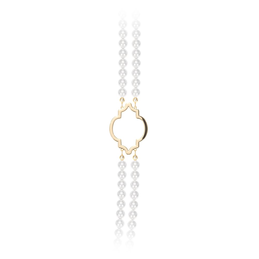 Colier dublu cu perle de 6 mm, din aur galben 14 KT, Amina