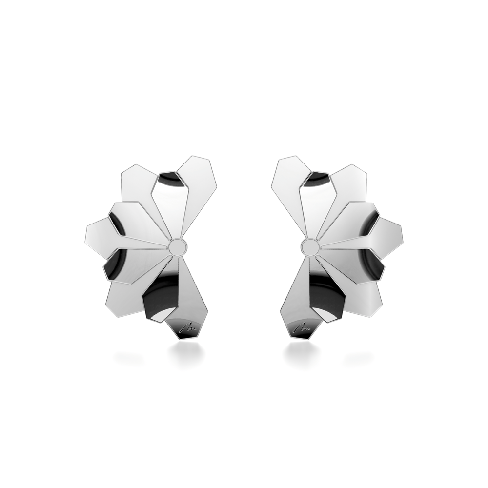 Cercei aur alb floare 14 KT, Grace Flower Five Double S
