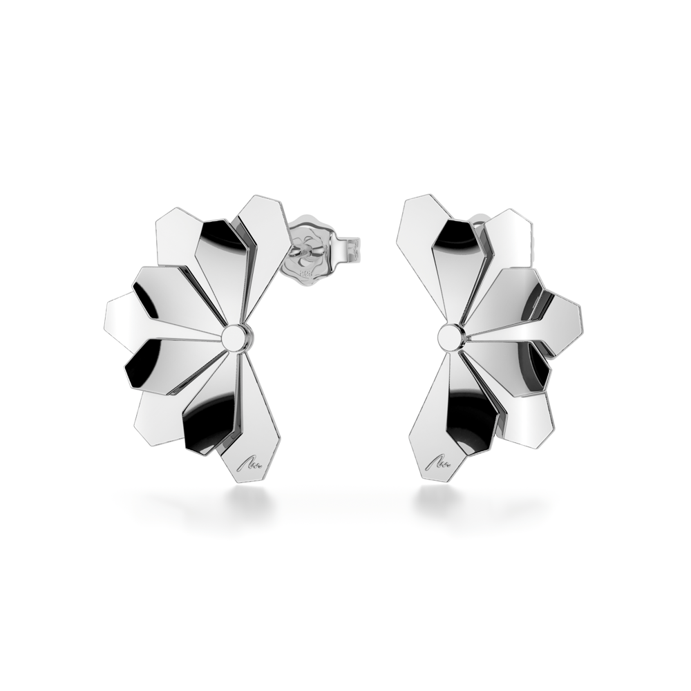 Cercei aur alb floare 14 KT, Grace Flower Five Double S