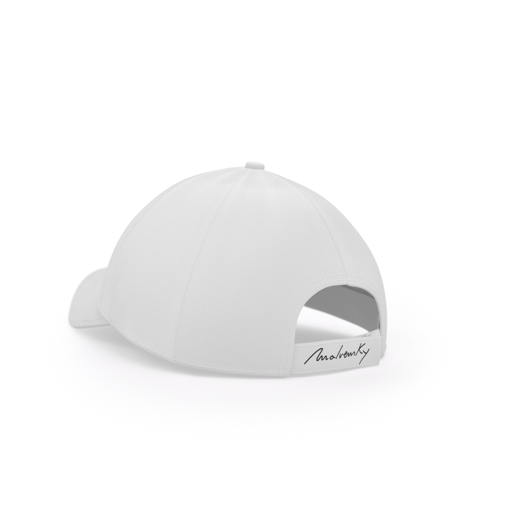 White Malvensky M cap, with burgundy logo