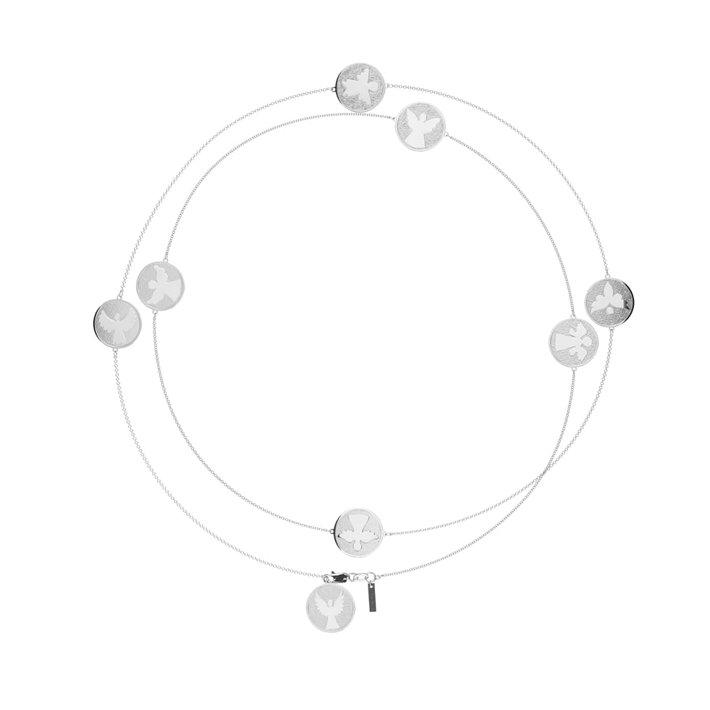 Lantisor cu 8 Arhangheli, din aur alb 14 KT