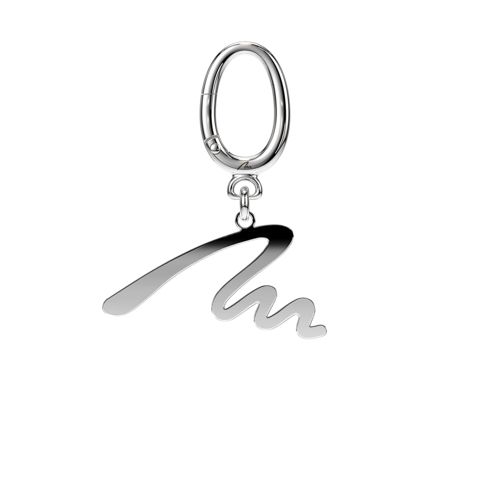 Palladium plated brass M keychain