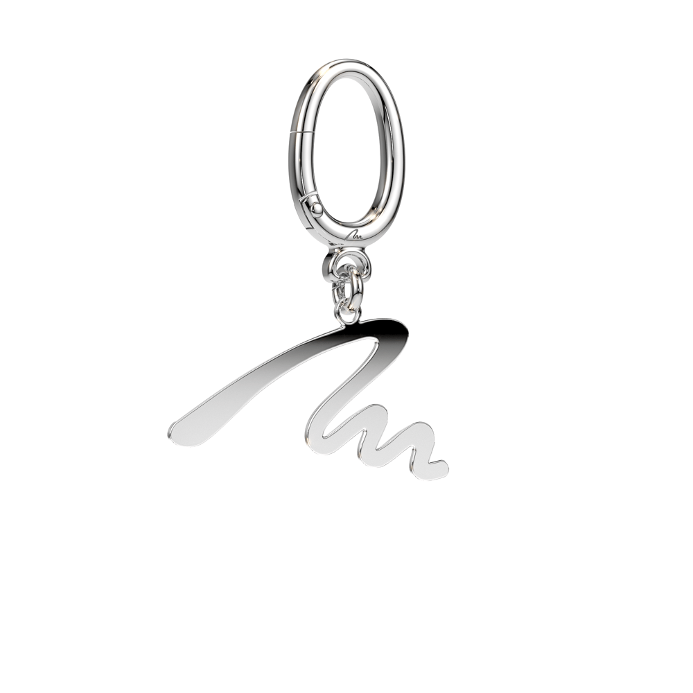 Palladium plated brass M keychain
