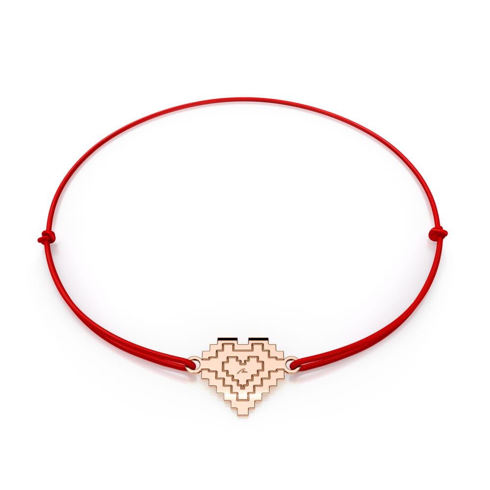 Bratara pe snur si pandantiv Inima traditionala, din aur roz 14 KT