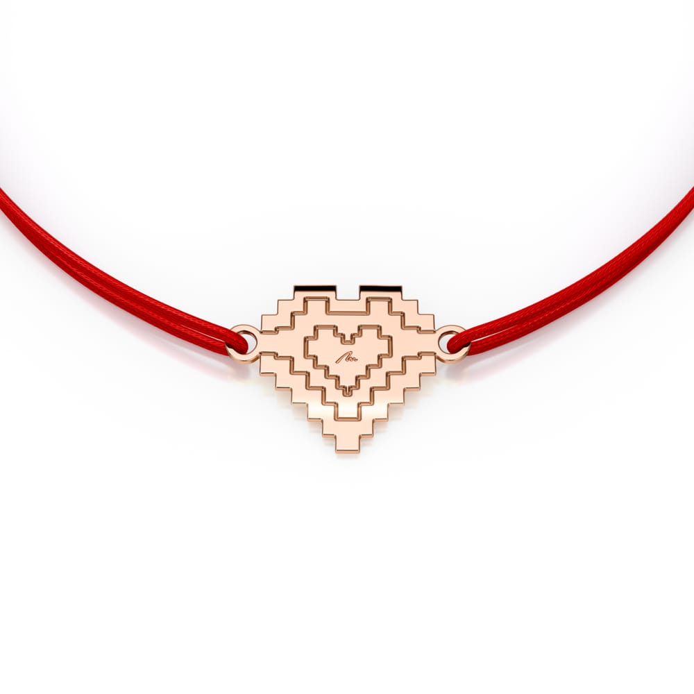 Bratara pe snur si pandantiv Inima traditionala, din aur roz 14 KT