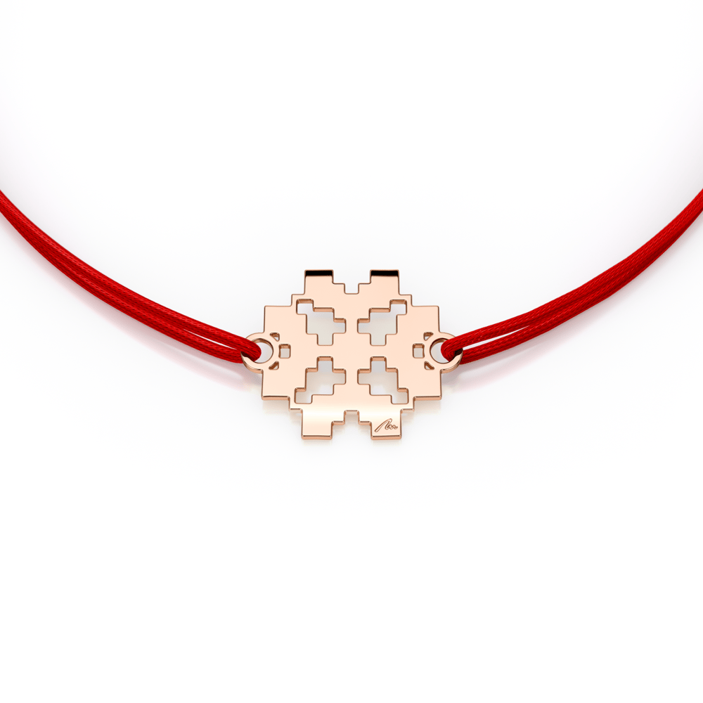 Bratara pe snur si pandantiv Trifoi Traditional, din aur roz 14 KT