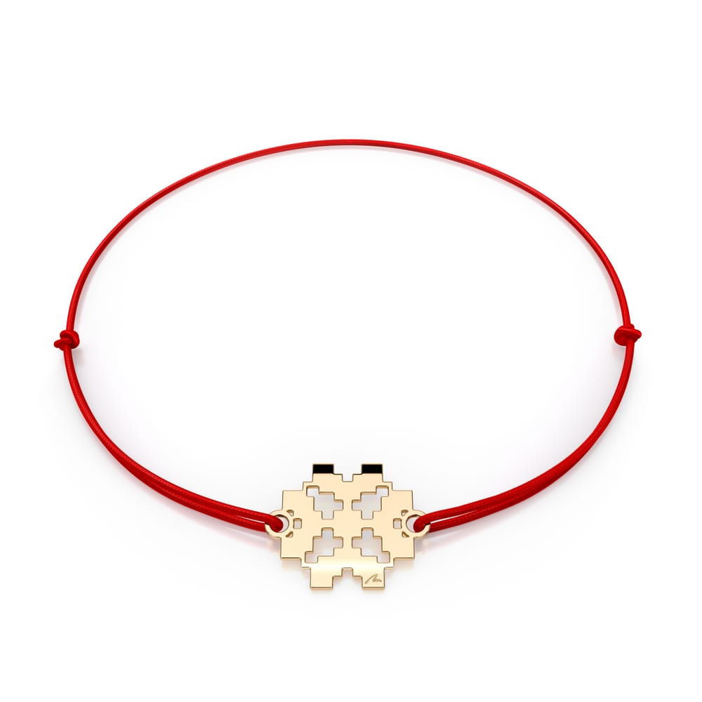 14 KT yellow gold Traditional Clover Martisor bracelet on string
