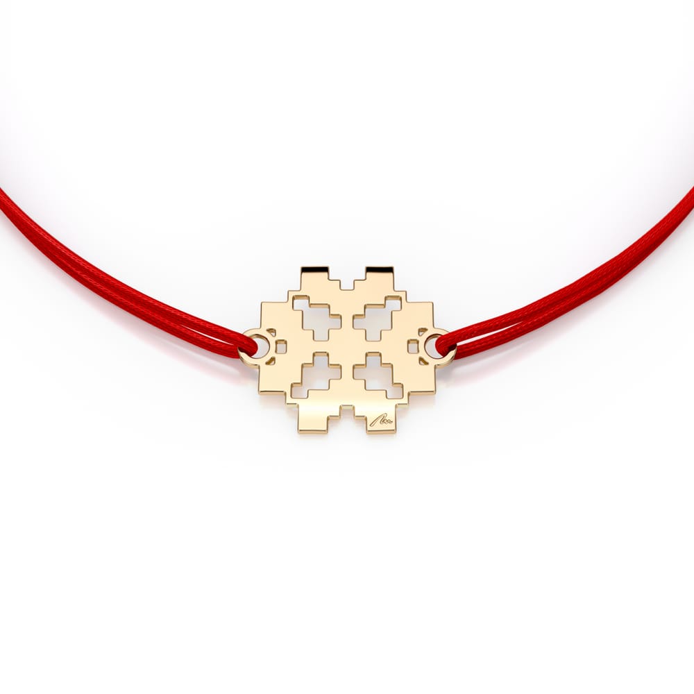 14 KT yellow gold Traditional Clover Martisor bracelet on string