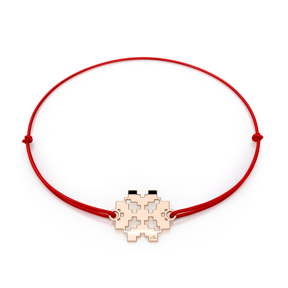 14 KT rose gold Traditional Clover Martisor bracelet on string