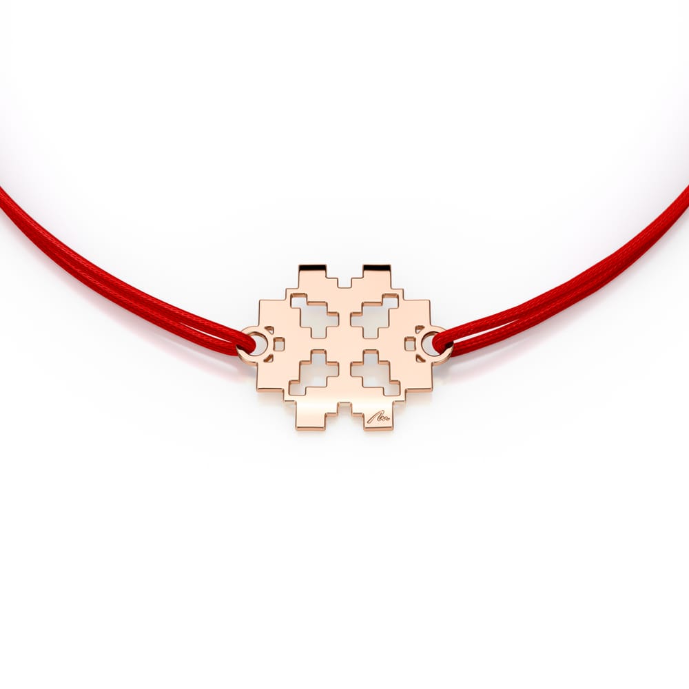 14 KT rose gold Traditional Clover Martisor bracelet on string