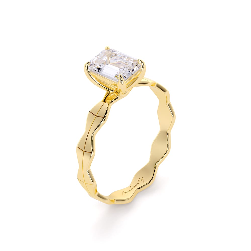 14 KT Yellow Gold Infinity Engagement Ring Emerald Cut 1.00 CT LGD