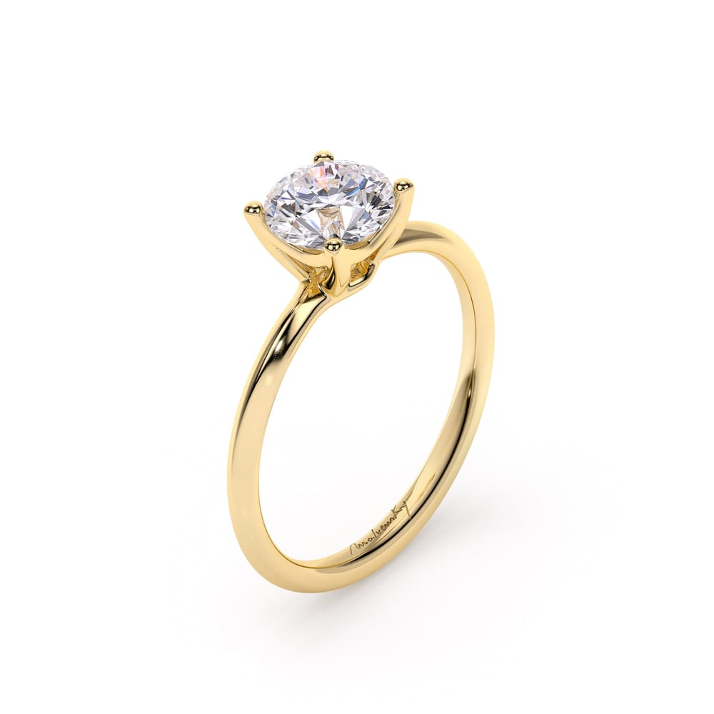 18 KT Yellow Gold Iconic M Engagement Ring Round Cut LGD 1.00 CT