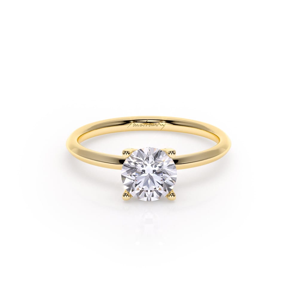 18 KT Yellow Gold Iconic M Engagement Ring Round Cut LGD 1.00 CT