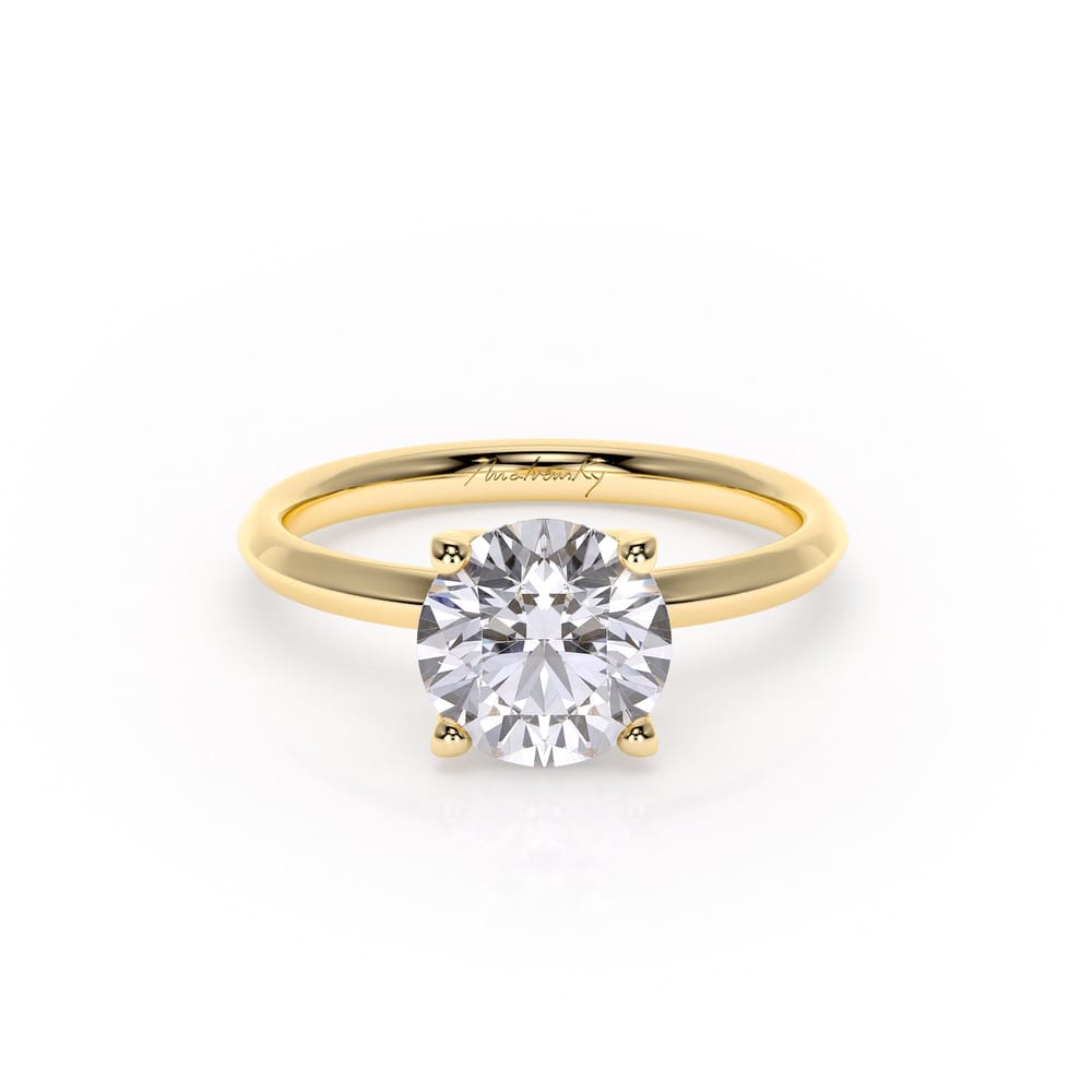 18 KT Yellow Gold Iconic M Engagement Ring Round Cut LGD 2.00 CT