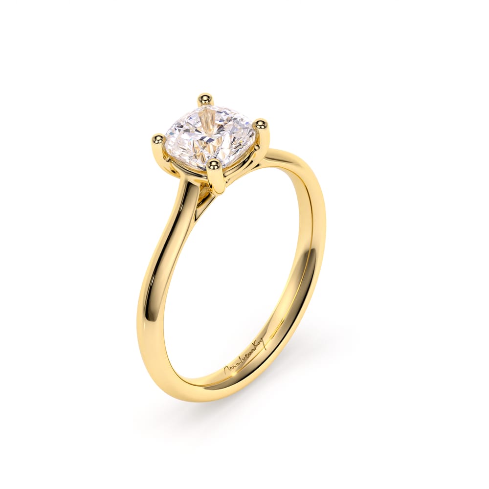 18 KT Yellow Gold Classic Engagement Ring Cushion Cut LGD 1.00 CT