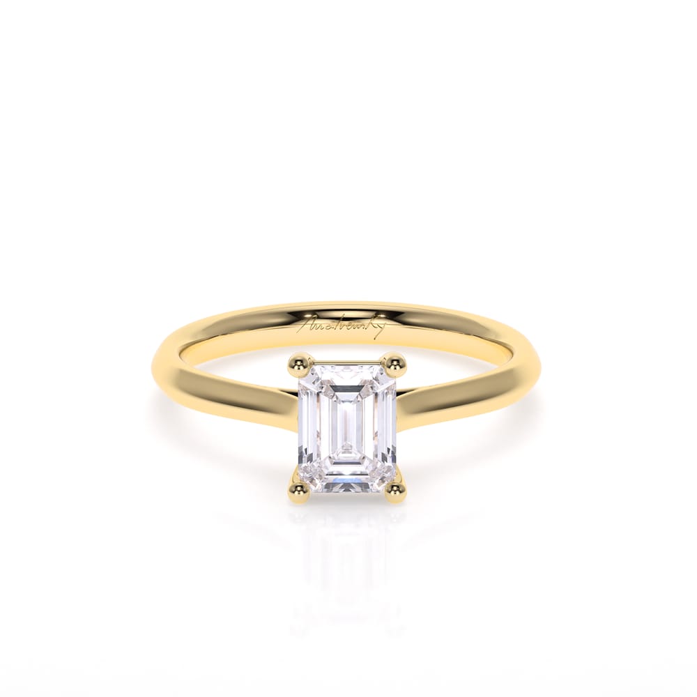 18 KT Yellow Gold Classic Engagement Ring Emerald Cut LGD 1.00 CT